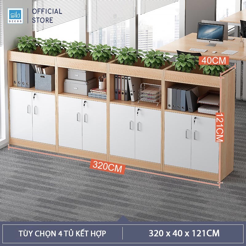 Tủ Gỗ Đựng Hồ Sơ Văn Phòng 2 Cửa Có Khóa, Hộc Tủ Mở Rộng Hiện Đại Thương Hiệu SIB Decor HS23