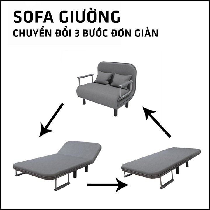 Giường sofa gấp gọn thành ghế sofa. Ghế sofa giường phong cách Hàn Quốc, khung sườn thép chịu lực chắc chắn với nhiều chế độ ngả lưng