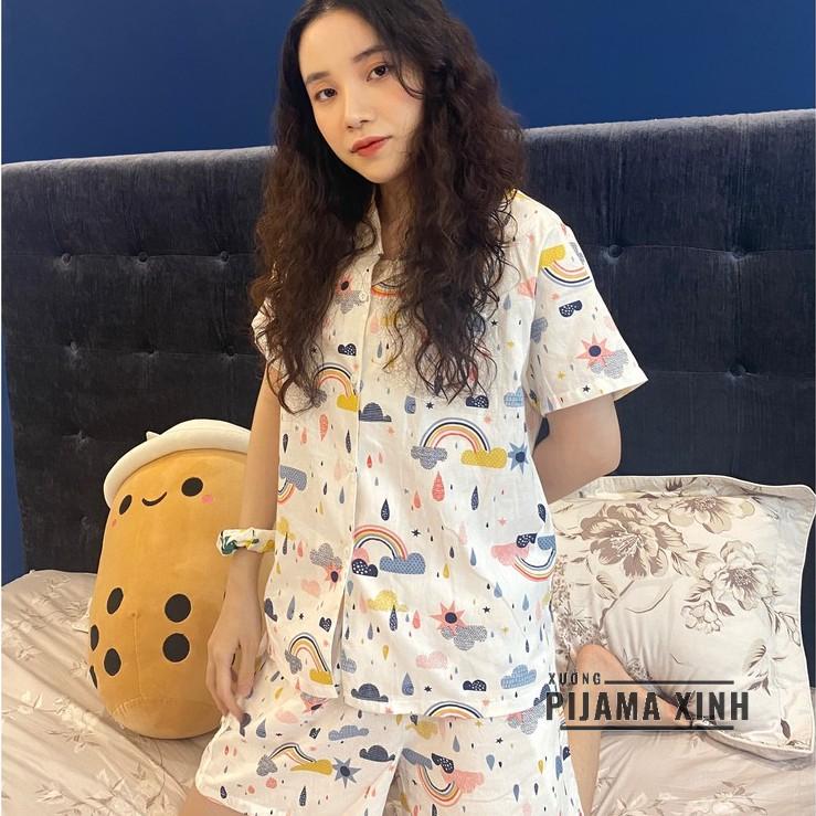 ĐỒ BỘ PIJAMA FREESHIP Bộ mặc nhà nữ chất thô Hàn cao cấp mềm mát, hoạ tiết xinh, tay ngắn quần đùi