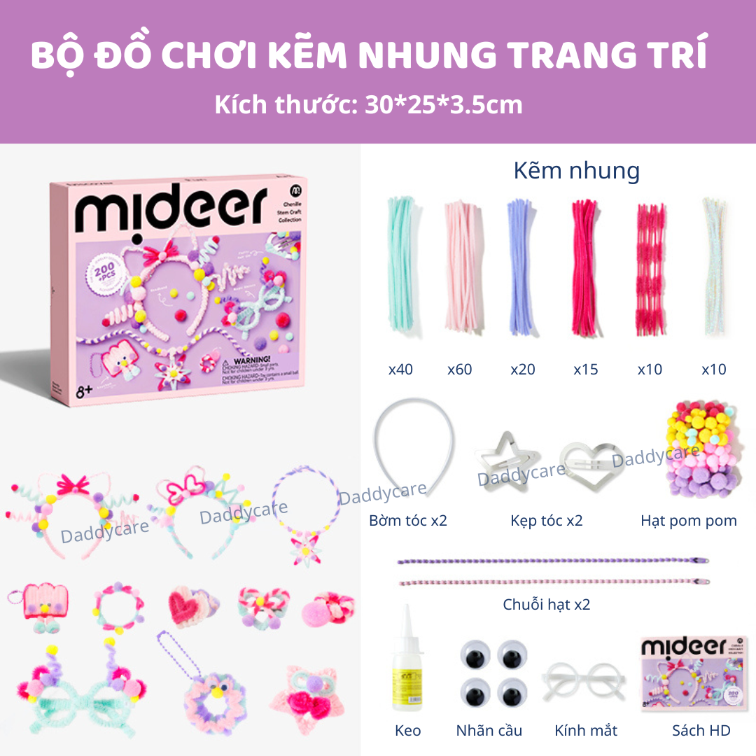 Kẽm nhung làm hoa, kẹp tóc DIY cho bé Mideer Chenille Stem Craft Collection