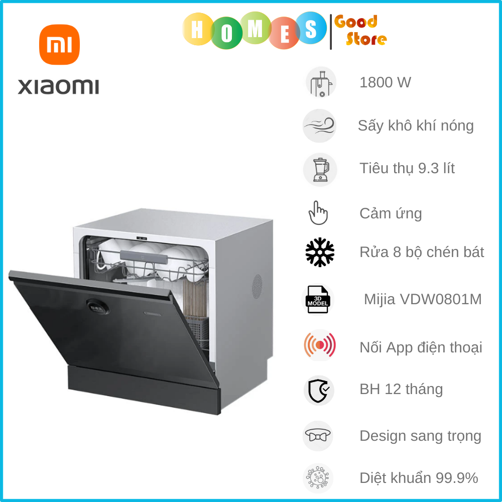 Máy Rửa Bát Xiaomi Mijia 13 Bộ S2 – Khử Trùng 99,9%, Tiêu Thụ Nước Ít Hơn 85% Rửa Tay, Kết Nối App Thông Minh - Hàng Nhập Khẩu