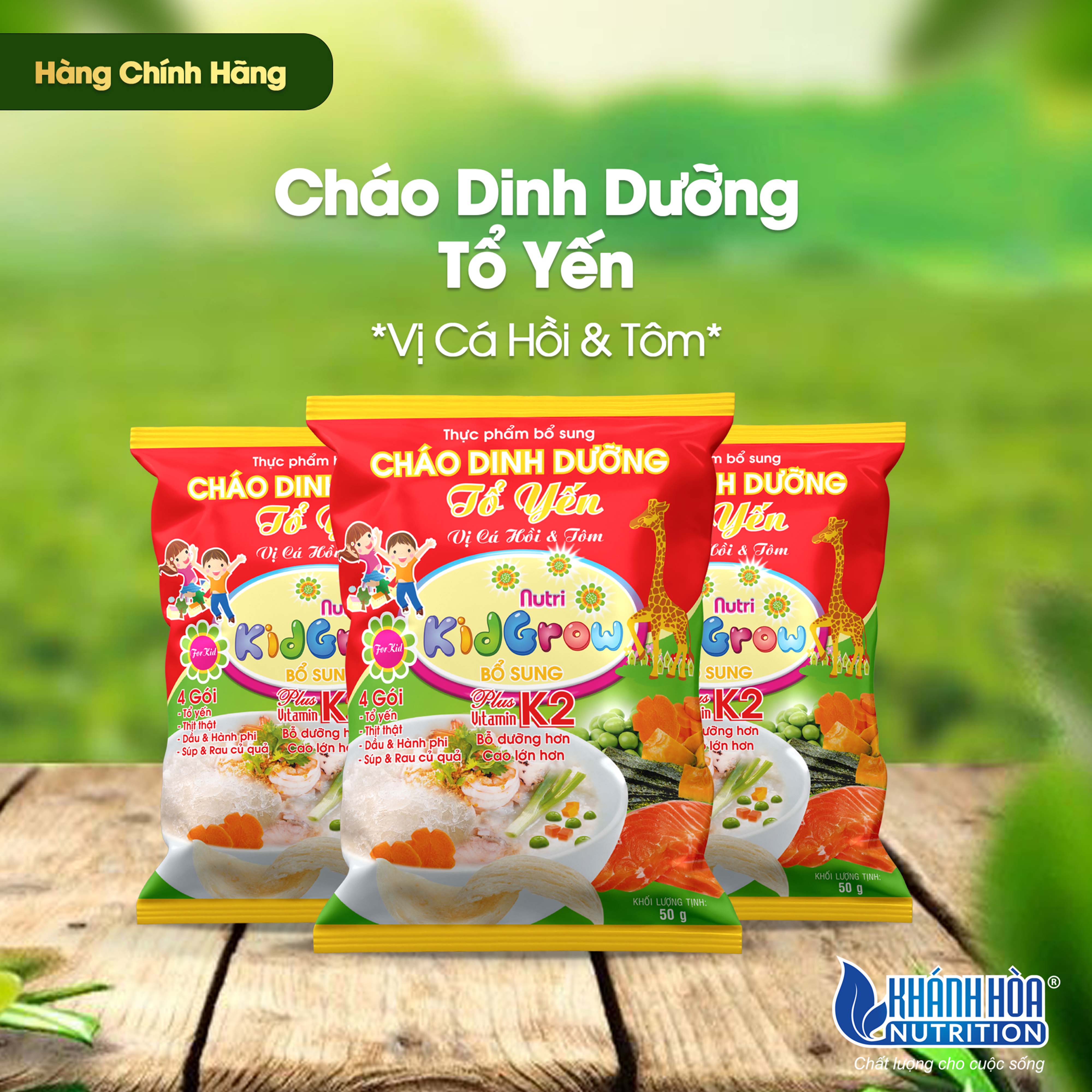 Cháo Dinh Dưỡng Tổ Yến Nutri Kidgrow Vị Cá Hồi & Tôm Bổ Sung Vitamin K2 - Khánh Hòa Nutrifoods -Gói 50 Gram / Thùng 30 Gói