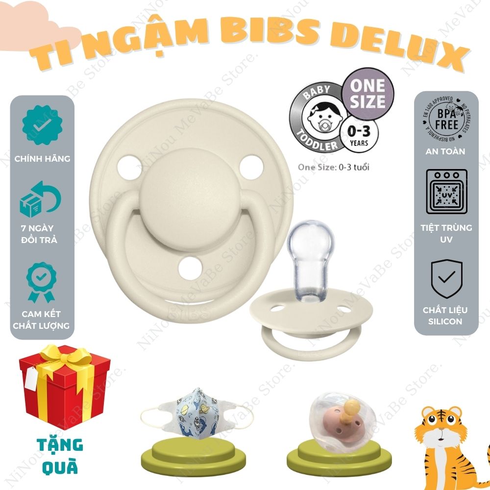 [KÈM QUÀ] Ti Ngậm, Ti Giả BIBS DELUX Silicon Chính Hãng Đan Mạch Cao Cấp, Chất Liệu Silicon An Toàn Cho Bé Từ 0-3 Tuổi, Tặng Kèm Hộp Đựng Ti Cho Bé