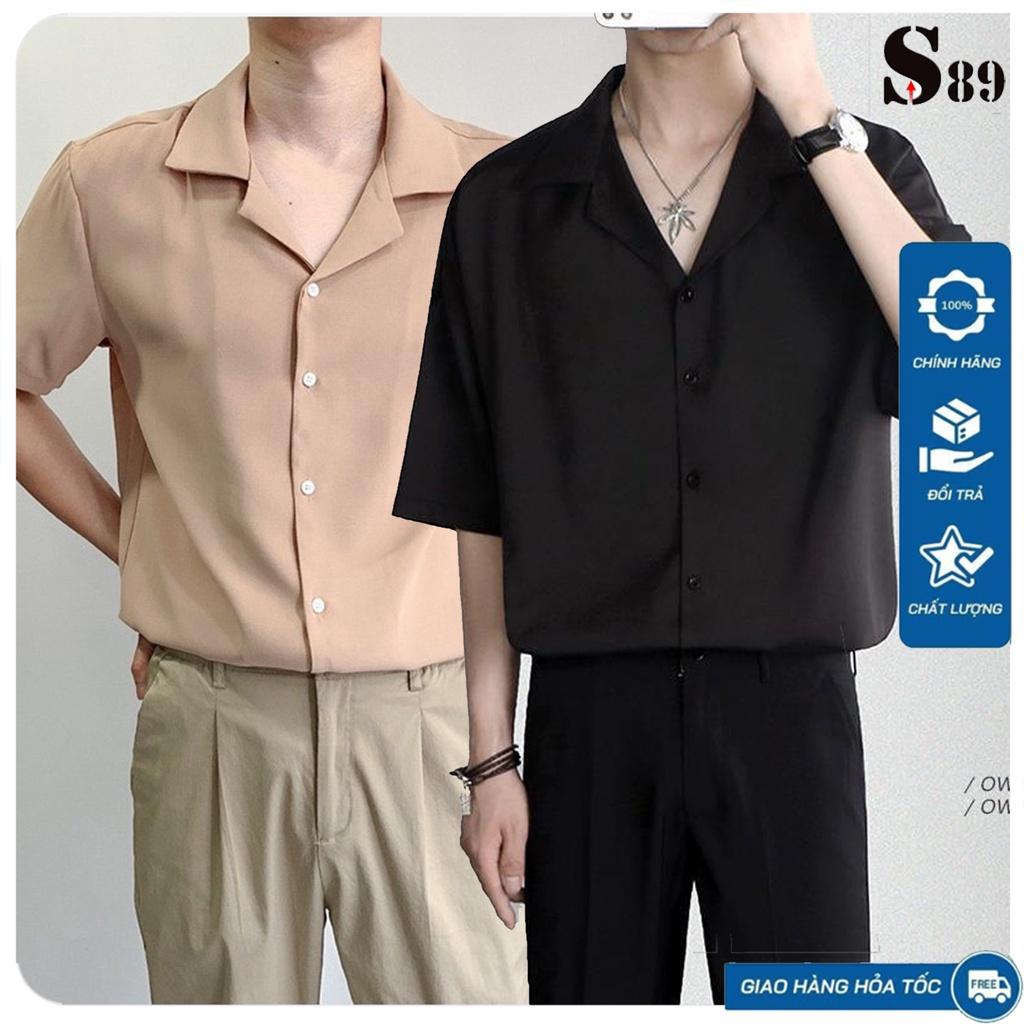 Áo sơ mi nam unisex form rộng nam nữ cổ vest , tay lở vải lụa dản