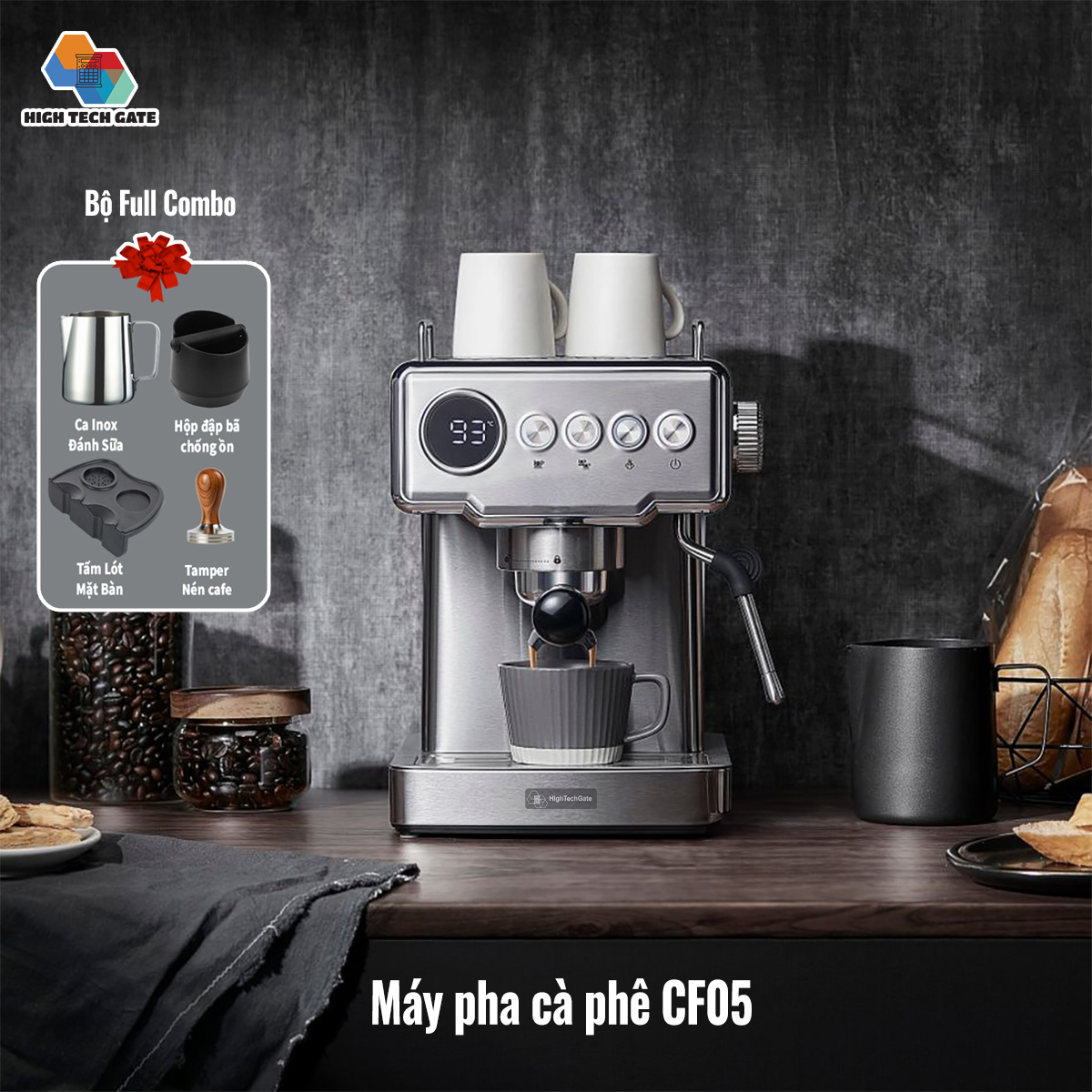 Máy Pha Cà Phê Espresso CF05 HIGH TECH GATE EM3212 Kiểm Soát Nhiệt PID Chính Xác, Làm Nóng Nhanh, Tự Động Mini Nhỏ Gọn Gia Đình, Văn Phòng, Hàng Chính Hãng