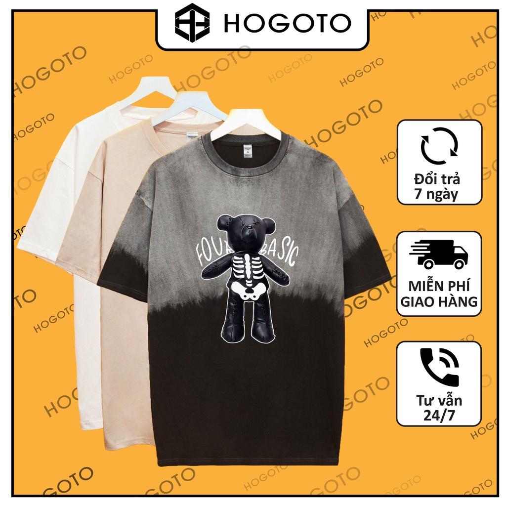 Áo thun wash âm dương tay lỡ Gâu Xương Hogoto shop , Áo thun unisex nam nữ from rộng oversize chất liệu cotton