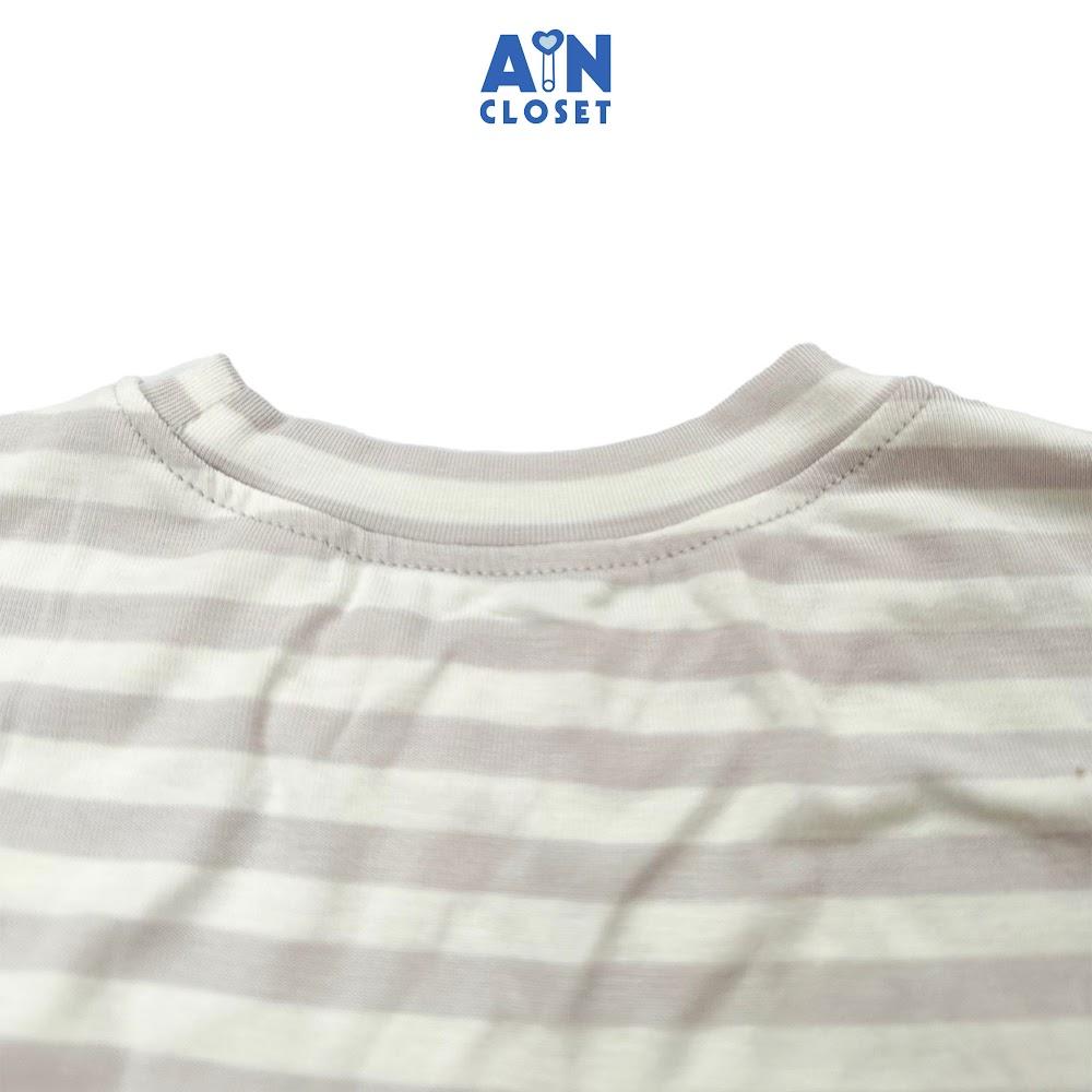Áo ngắn tay unisex cho bé Kẻ xám thun cotton - AICDBTLNG5MC - AIN Closet
