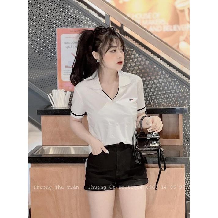 Áo polo trắng cổ V cho nữ