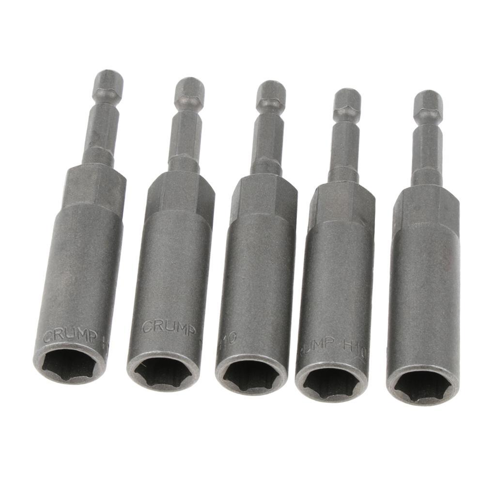 5Pcs Socket Adapter Set Driver Hex Shank Impact Drill Bits 1/4" Shank 10mm