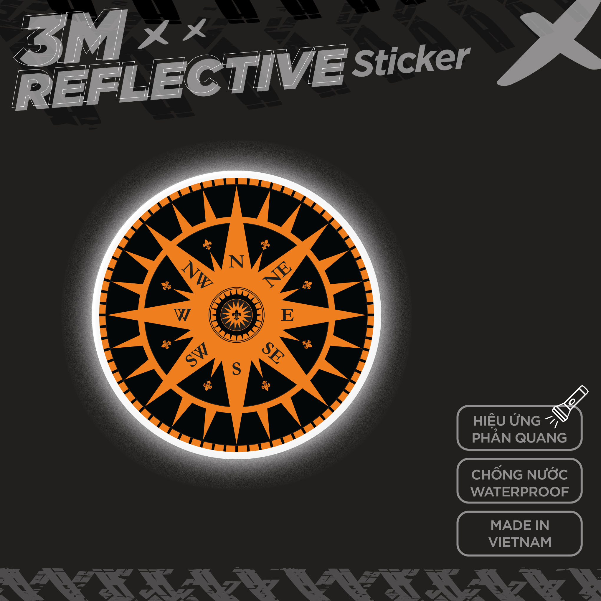 VINTAGE COMPASS 3M - Reflective Sticker Die-cut Hình dán phản quang thương hiệu STICKER FACTORY