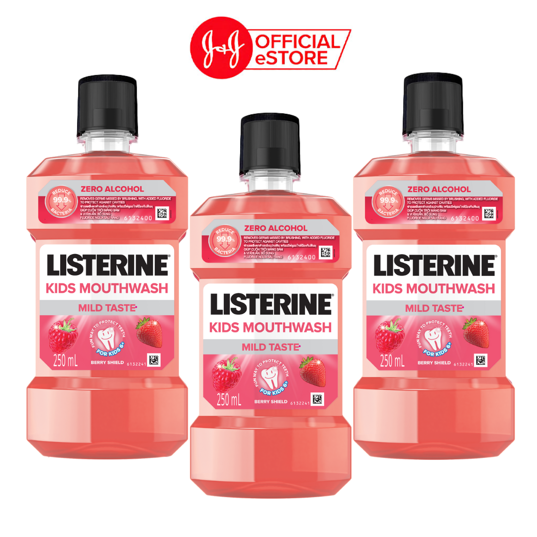 Bộ 3 chai Nước Súc Miệng Listerine Kids Mouthwash with berry shield Dành Riêng Cho Trẻ Trên 6 Tuổi 250ml/chai