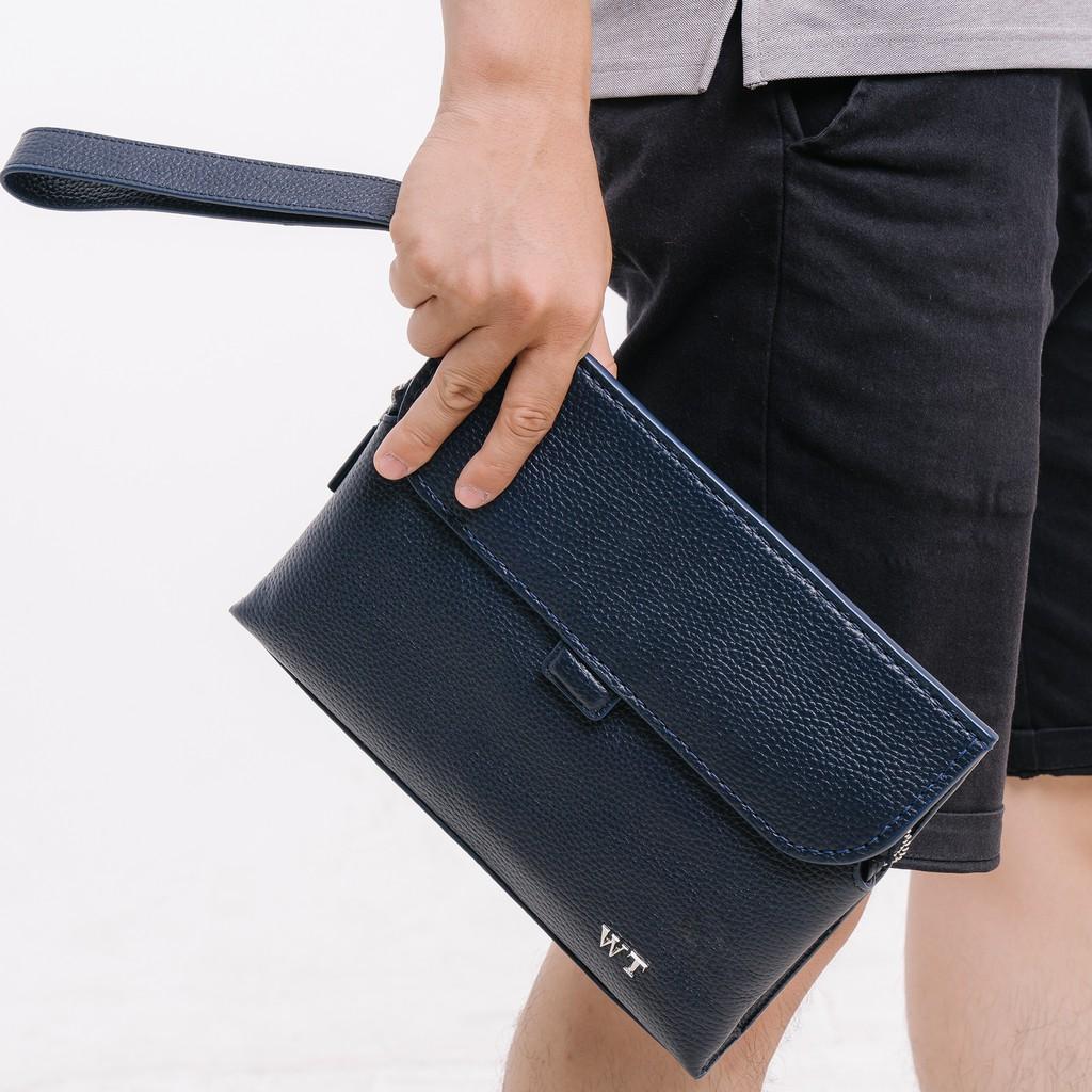 Clutch Ví Cầm Tay Nam Có Quai Đeo Chéo Da Bò Cao Cấp Màu Xanh Navy, Màu Xanh Lá WT Leather 070101107, 070101104