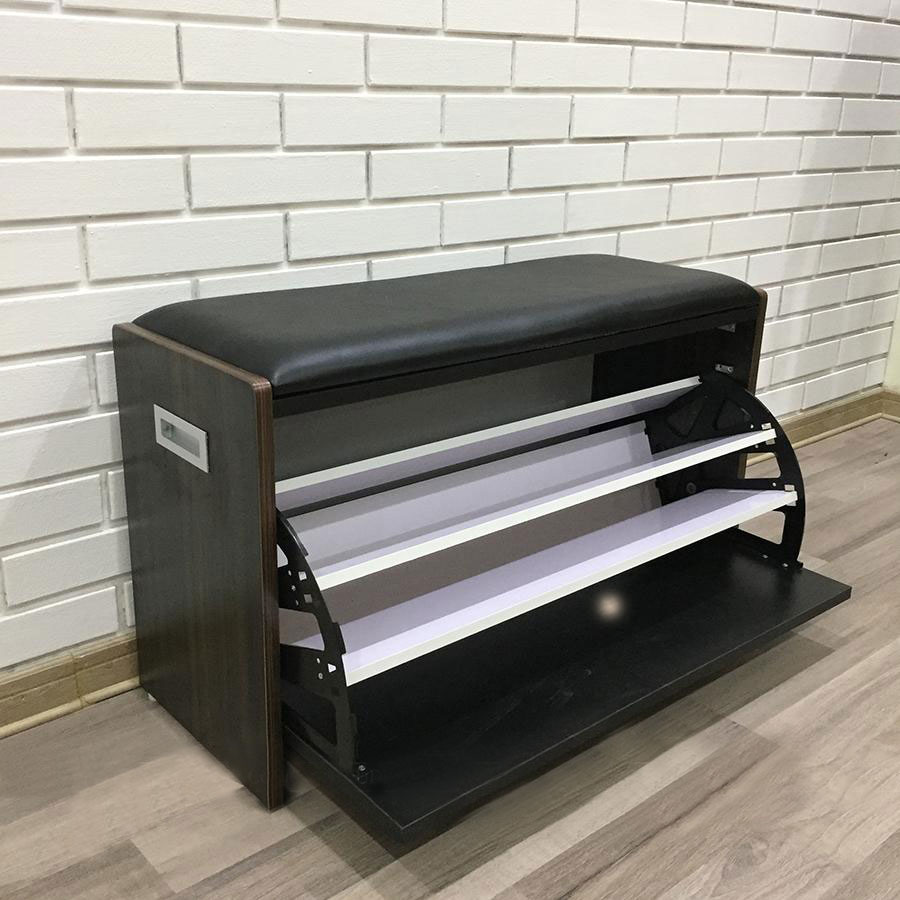 Tủ Giày Thông Minh Cánh Xoay Đa Năng Bằng Gỗ, Kệ Giày Dép Cánh Lật Kèm Ghế Ngồi Dài 80cm x 30cm x 45cm