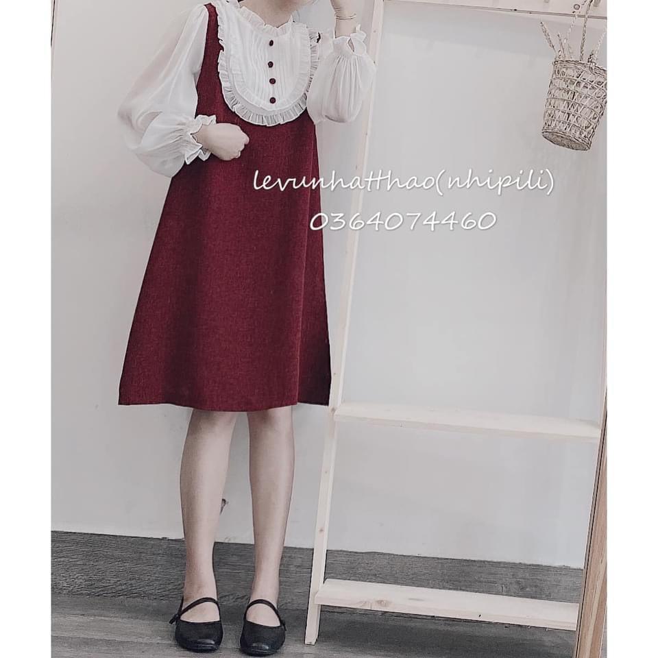 VÁY DẠ ĐỎ PHỐI TRẮNG CÚC BỌC CHO NỮ