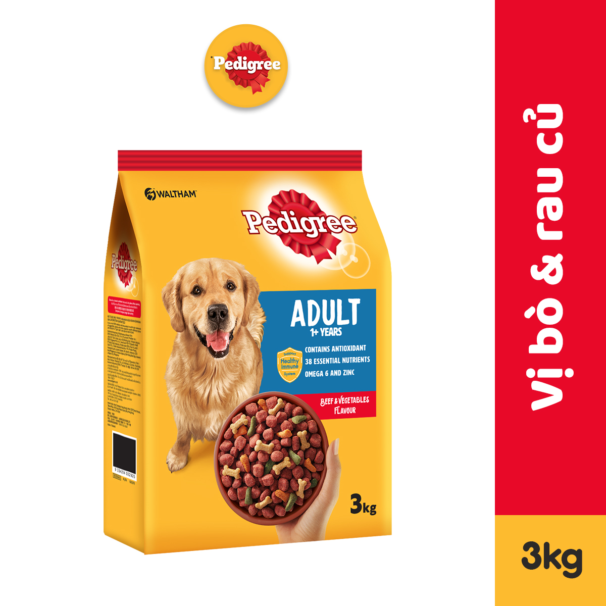 Thức ăn chó Pedigree vị thịt bò & rau củ túi 3kg