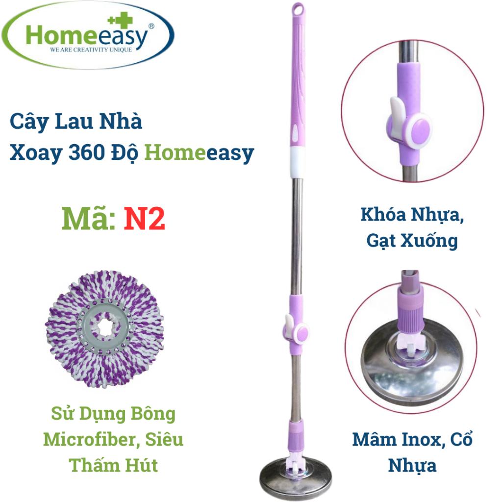 Cây Lau Xoay 360 Độ Homeeasy N2 - Mâm Inox, Cổ Nhựa, Dài 130cm