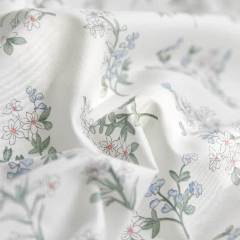 Set Cotton living 100%cotton Hàng Nhập Khẩu Cao Cấp 4 Món Hoa nhí trắng Vintage