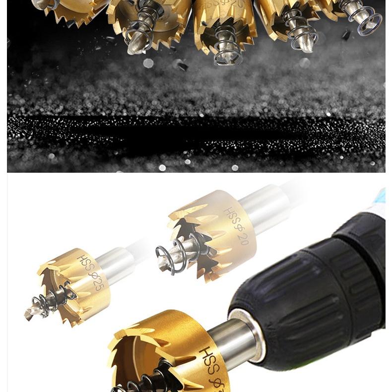 Bộ 5 Mũi Khoan Khoét Lỗ Thép HSS V1 Kích Thước 16mm - 30mm Có Mũi Định Tâm