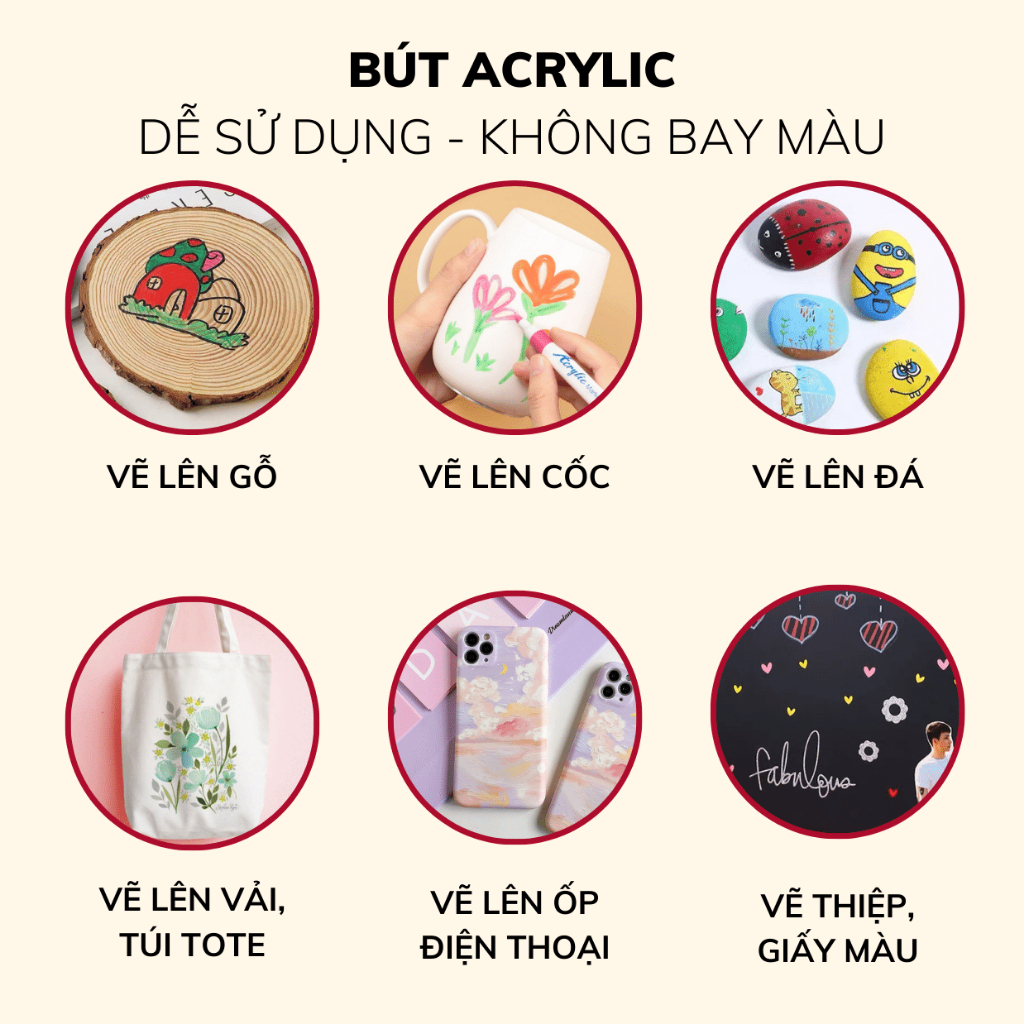 Bộ Bút Màu Acrylic Marker Chống Nước Vẽ Trên Mọi Chất Liệu
