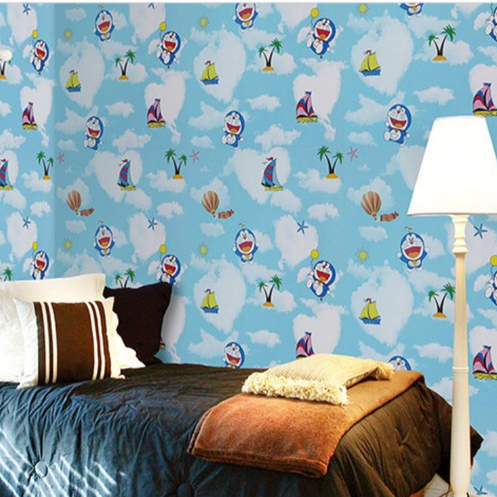 Cuộn 5m Decal Giấy Dán Tường DOREMON BẦU TRỜI XANH