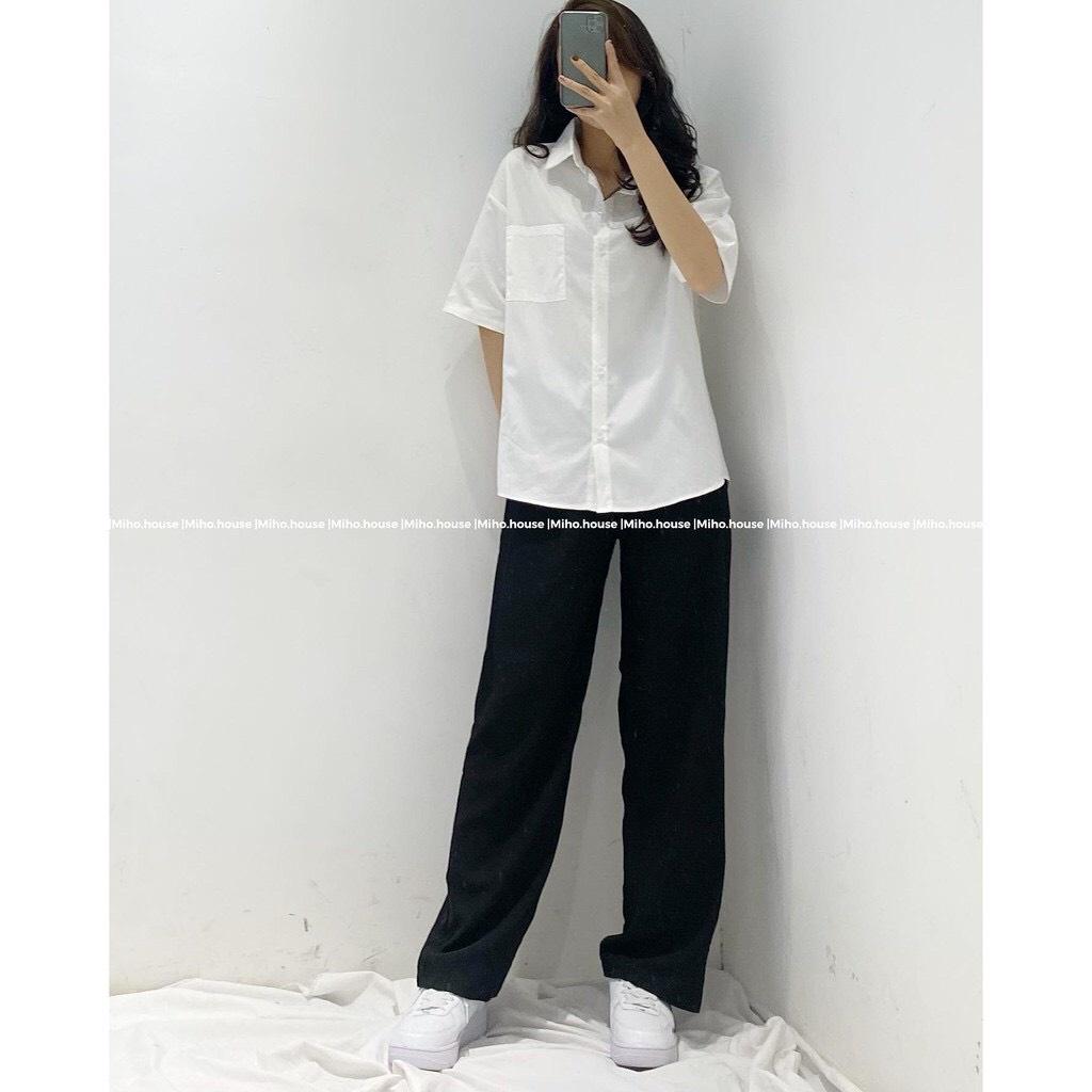 Áo sơ mi trắng nữ cộc tay túi trước ngực siêu xinh