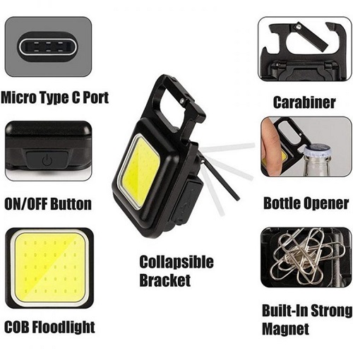 Đèn LED Mini Móc Khóa - Đèn Pin COB - Đèn Pin Dã Ngoại - Sạc Type C Tiện Dụng