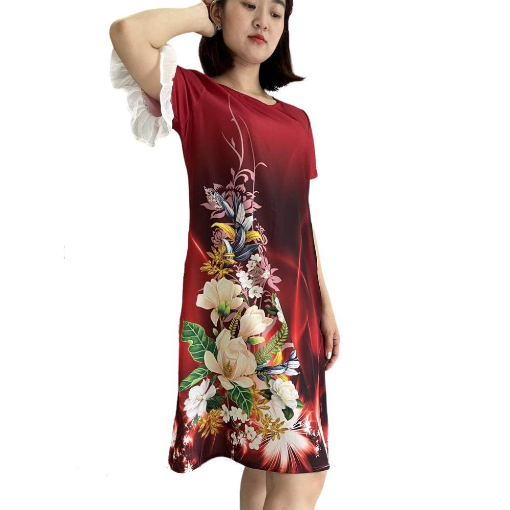 Đầm Vãy Nữ Suông In Hoa 3D -QA 00123