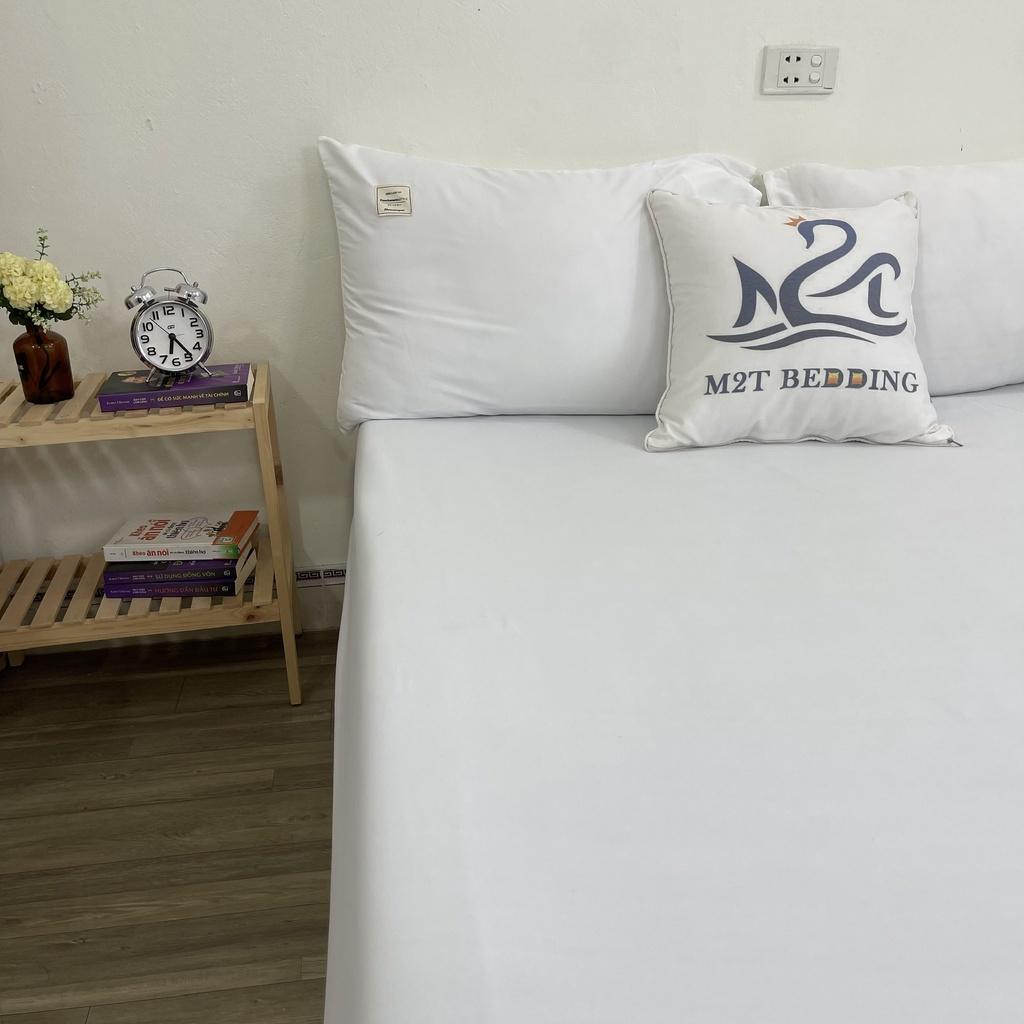 Sét ga gối Cotton Tici M2T bedding màu trắng drap ga giường chuyên dùng cho khách sạn, homestay, nhà nghỉ