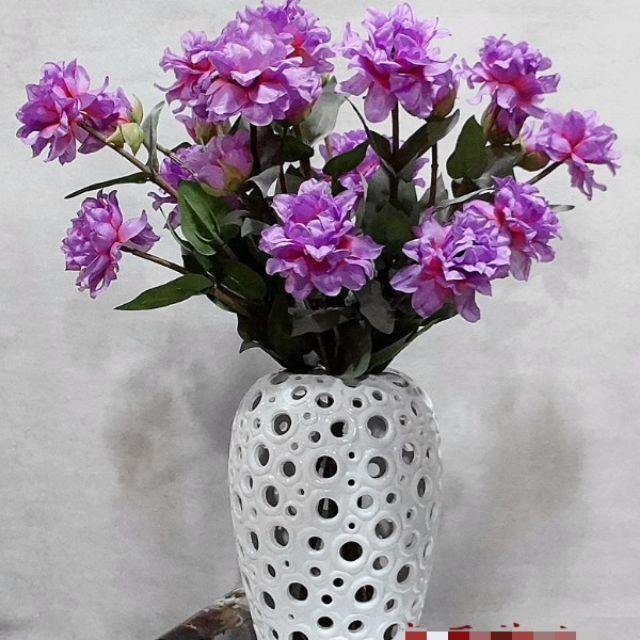 Hoa giả hoa lua cành hoa Thuợc dược mau tim 2 bông 1 nụ