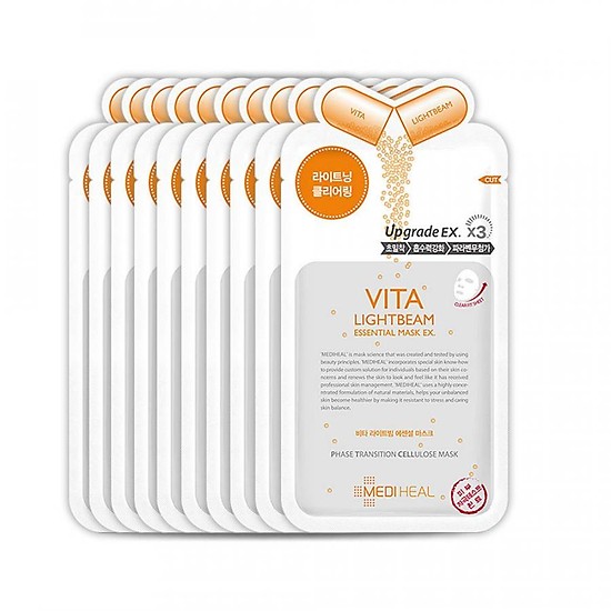 Bộ 10 Gói Mặt Nạ Dưỡng Trắng - Sáng Da Chiết Xuất Vitamin Mediheal Vita Lightbeam Essential Mask 25ml x10