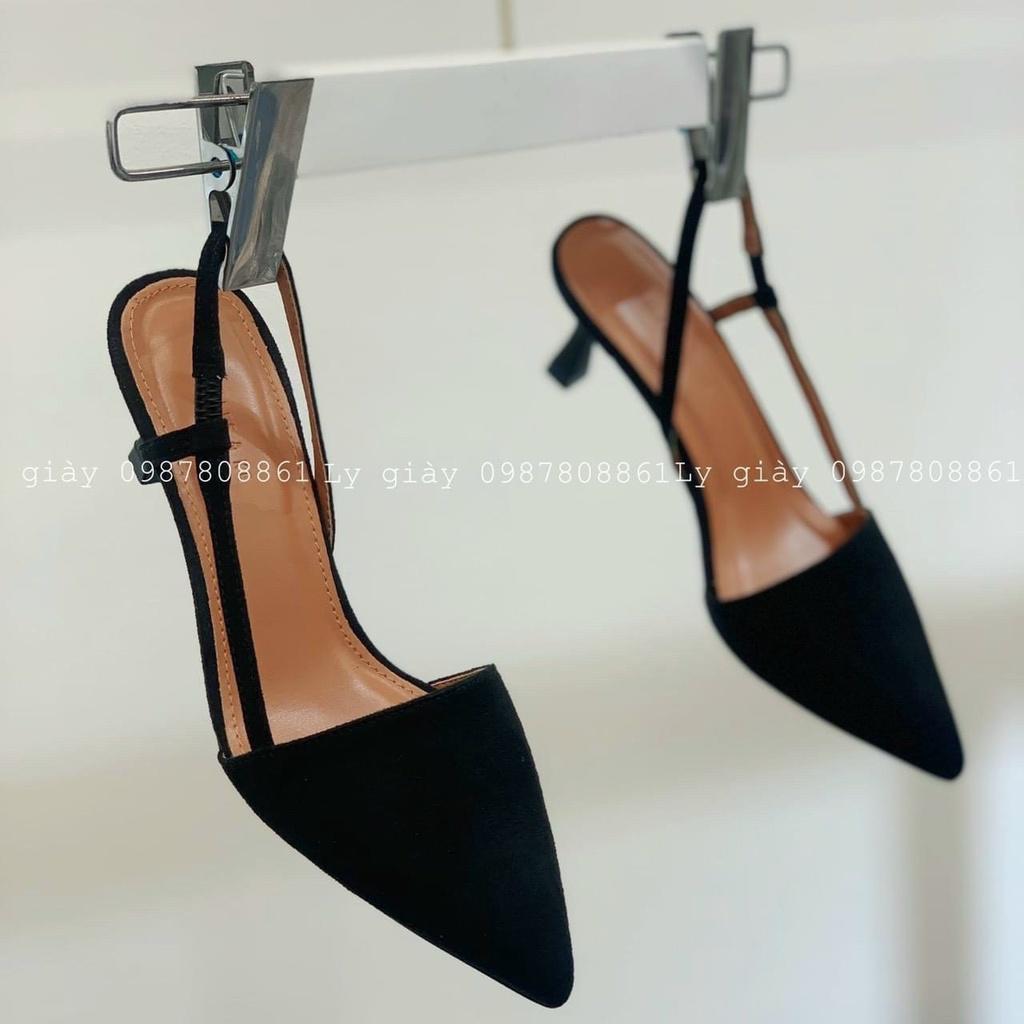 Sandal nữ cao gót da lộn mũi nhọn gót nhọn 7cm