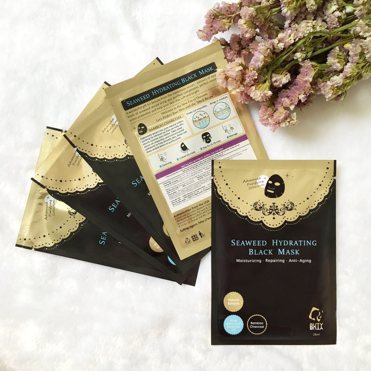 Combo 5 Mặt nạ đen BUTYBUTY dưỡng ẩm tảo biển Combo 5 sheets BUTYBUTY Seaweed Hydrating Black Mask