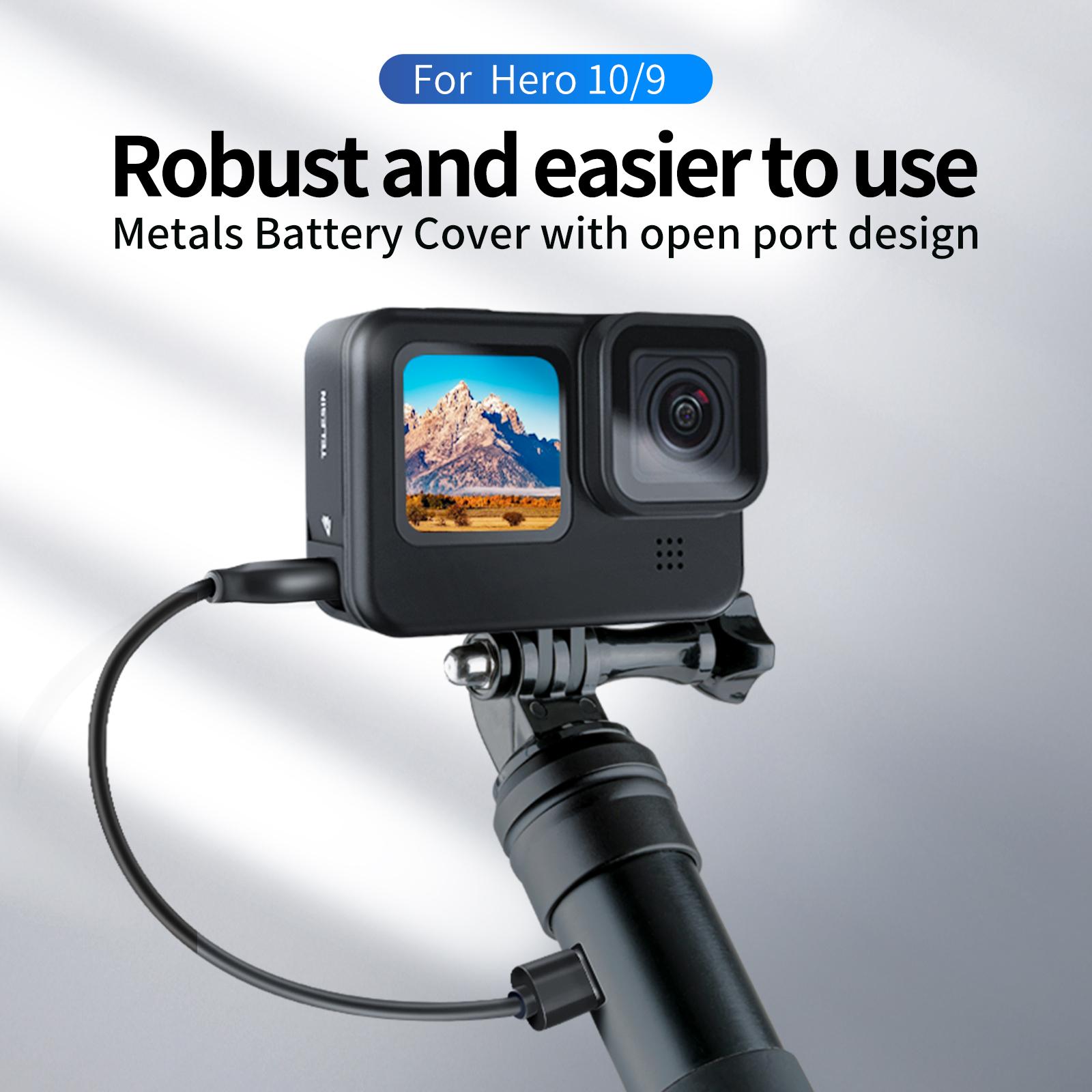 Telesin Pin Side Cover nắp ALUMINUM ALLOY TYPE-C Sạc Cổng dễ dàng có thể tháo rời cho GoPro Hero 9 10 Phụ kiện màu đen