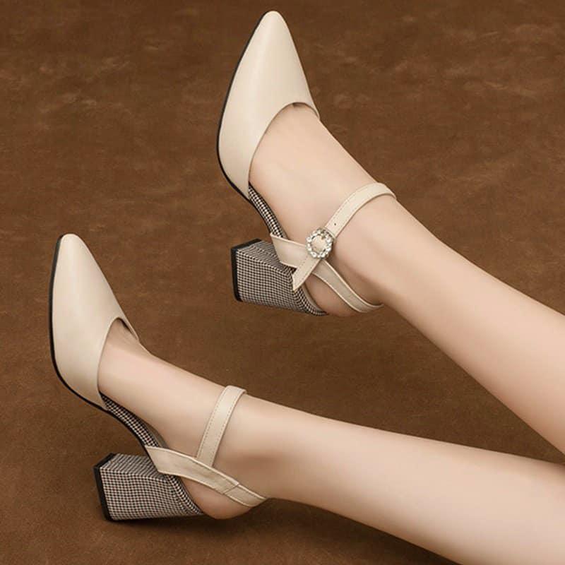 Giày sandal nữ bít mũi, gót caro cao cấp ROSATA RO382 - HÀNG VIỆT NAM - BKSTORE