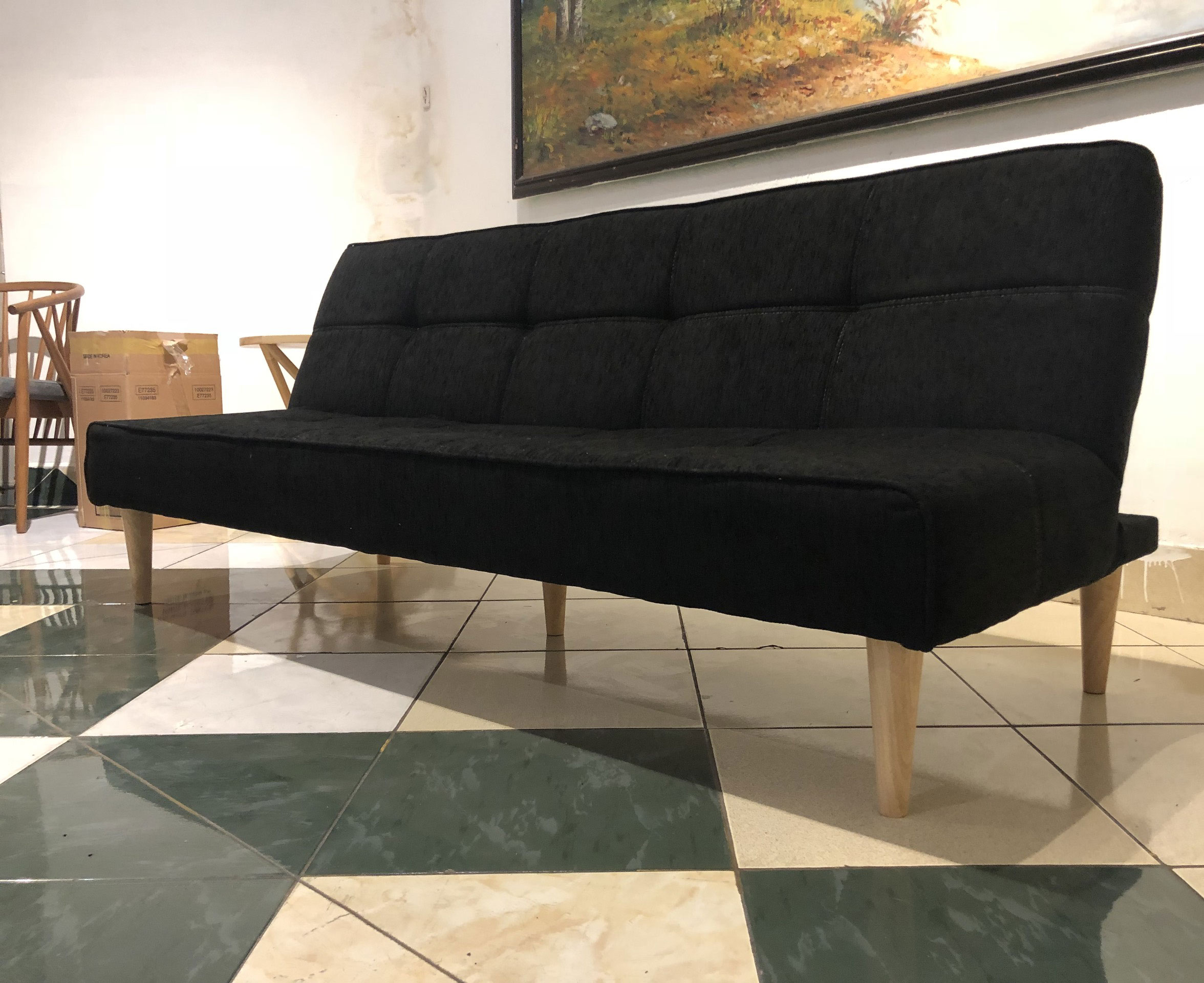 Sofa bed thông minh bọc vải màu đen có thể kéo thành giường ngủ