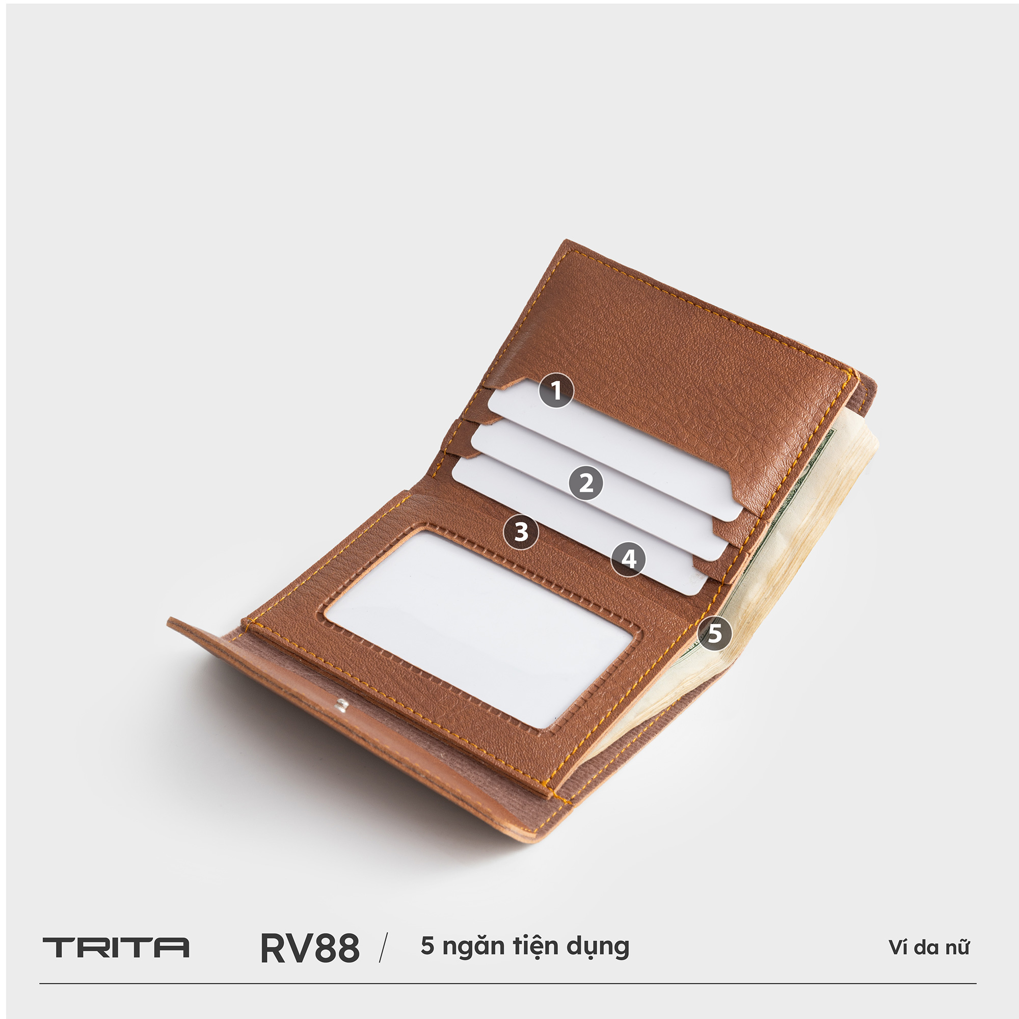 Ví Trita ( Thời trang nữ nắp gập viền thoi - Ví da RV88 )