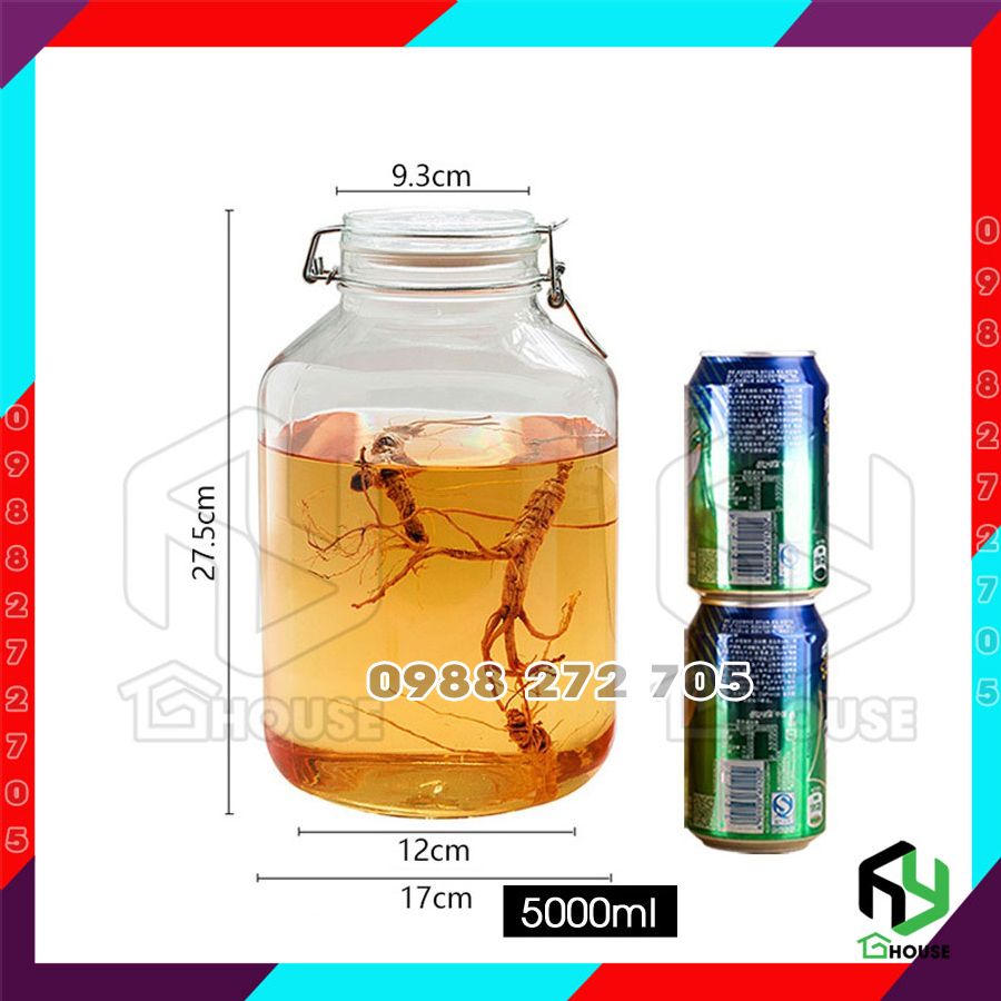 ITALY-Hũ thủy tinh nắp cài FIDO - Bormioli Rocco - 5000ml - Siêu kín hơi - Glass jar with airtight lid