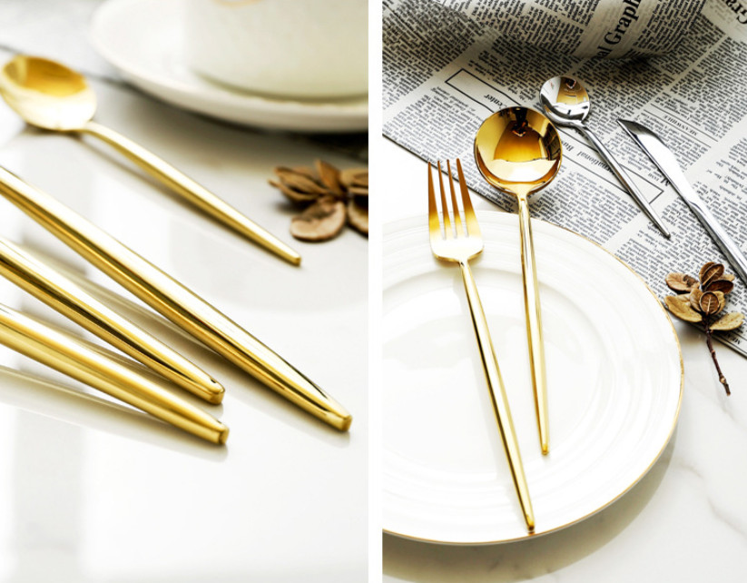 SET CUTLERY MINIMALIST GOLD 5PCS