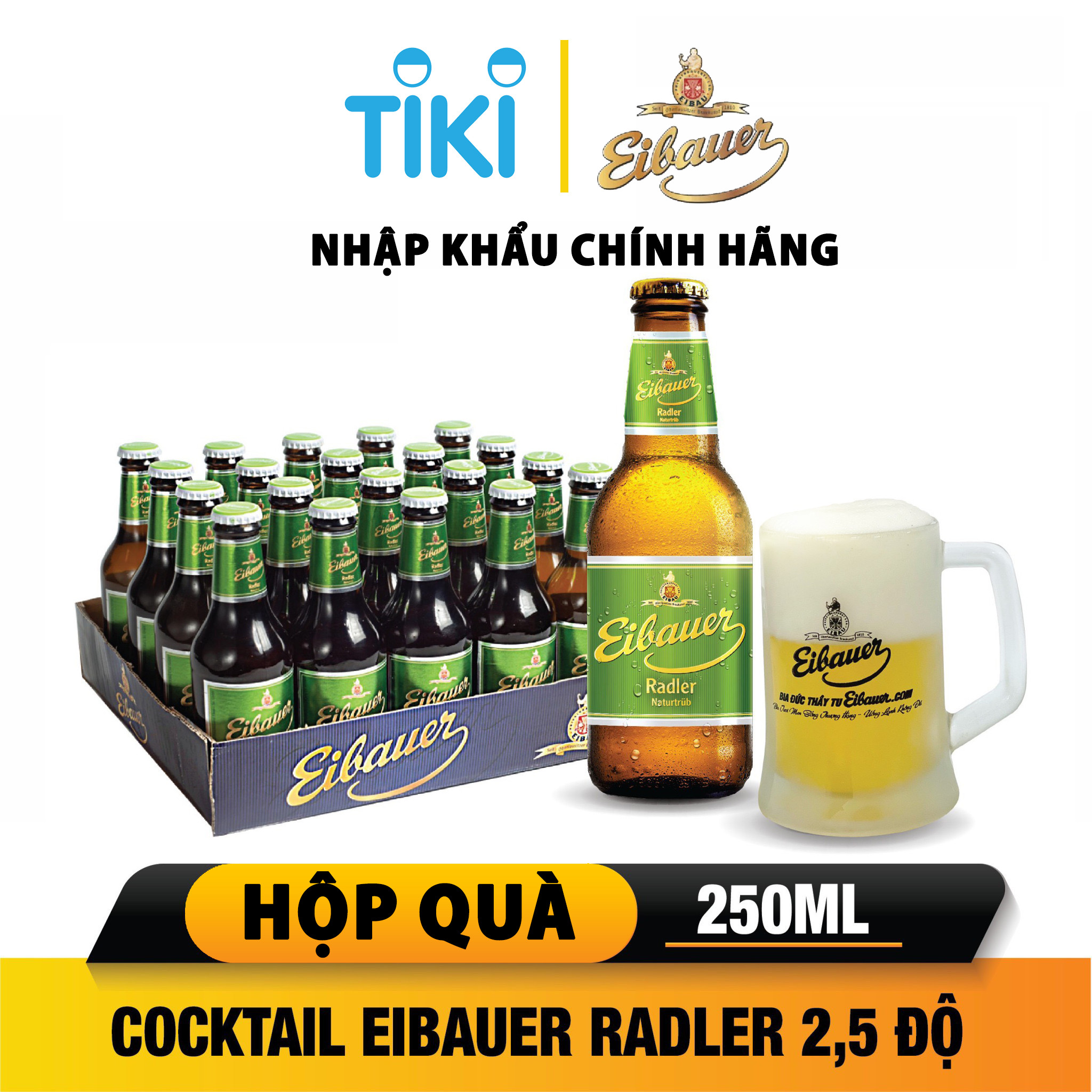 [BIA ĐỨC_SINCE 1810] Thùng 20 Chai Bia Trái Cây EIBAUER RADLER NATURTRUB  2.5 Độ 250ml/Chai - Hương Vị Trái Cây Ôn Đới - Bia Tươi Men Sống Thượng Hạng