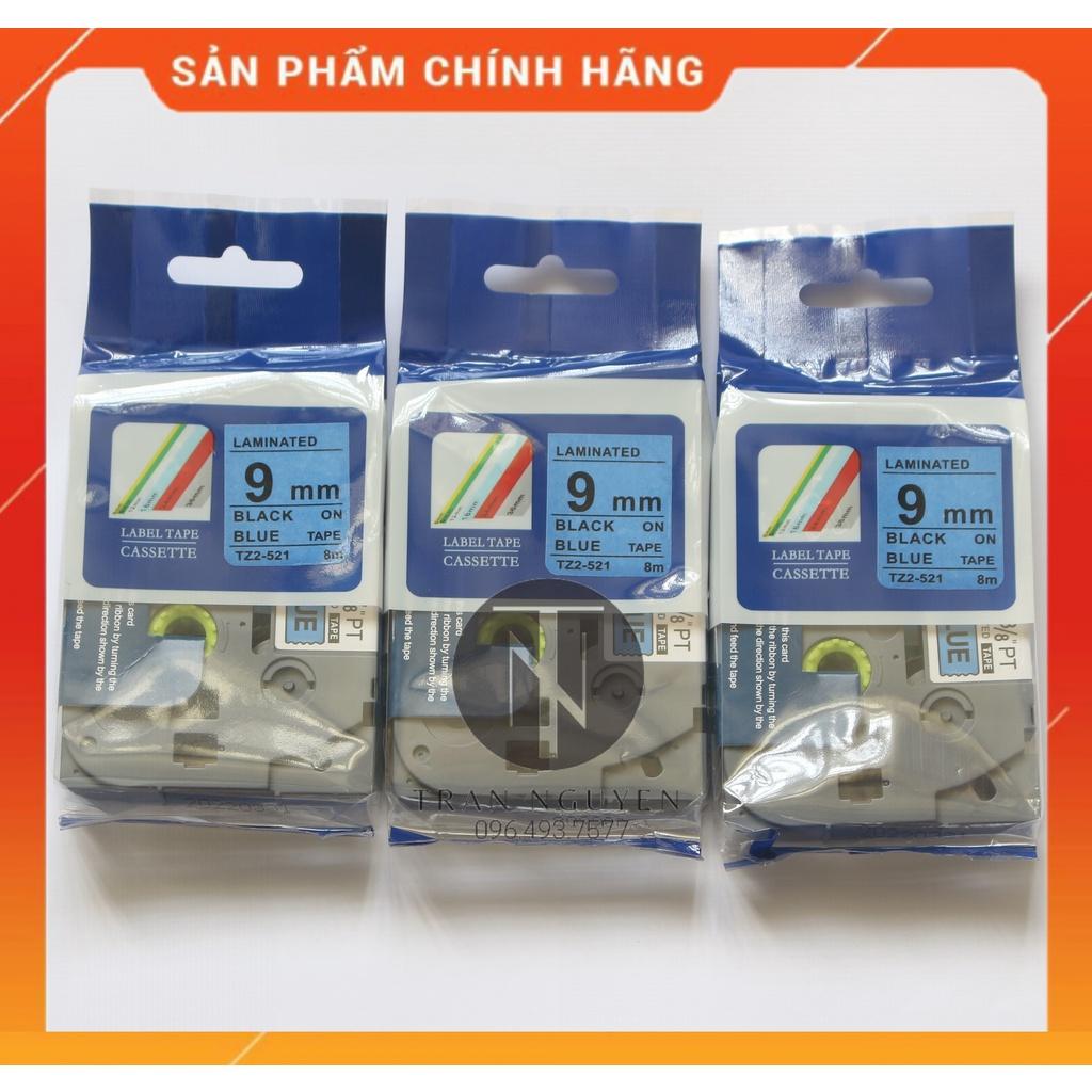 [Combo 3 hộp] Nhãn In đa lớp Tz2-521 - Đen nền Dương 9mm x 8m - Hàng nhập khẩu