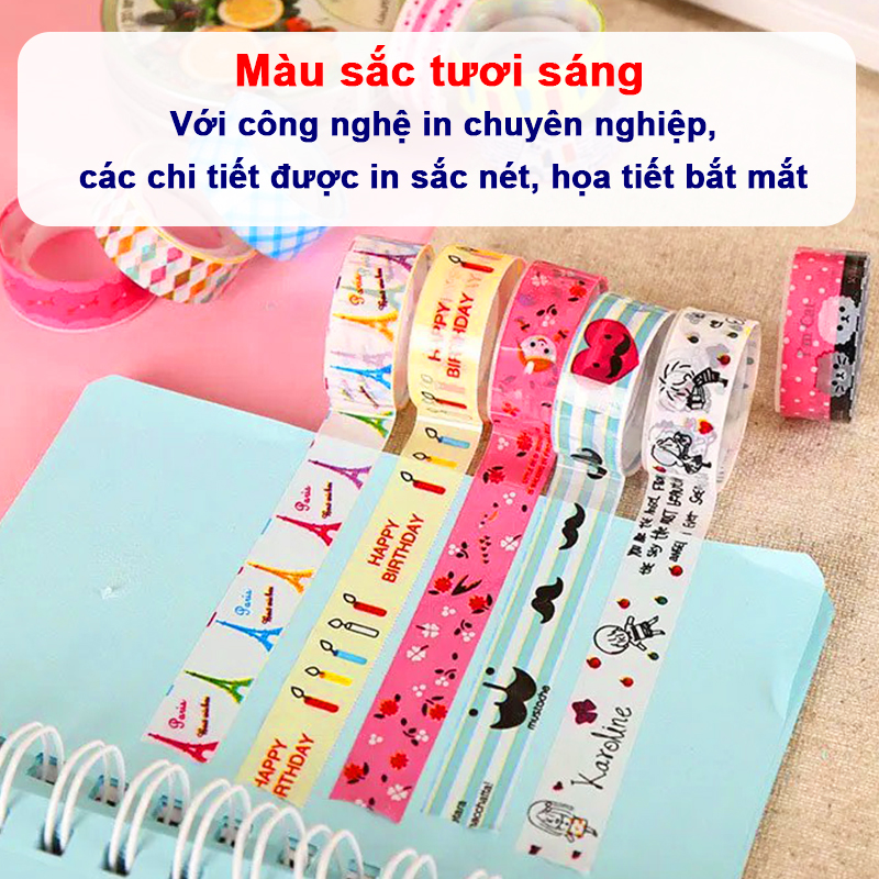 Set 10 cuộn băng keo trang trí đủ họa tiết hoạt hình nhiều màu sắc đáng yêu – H023