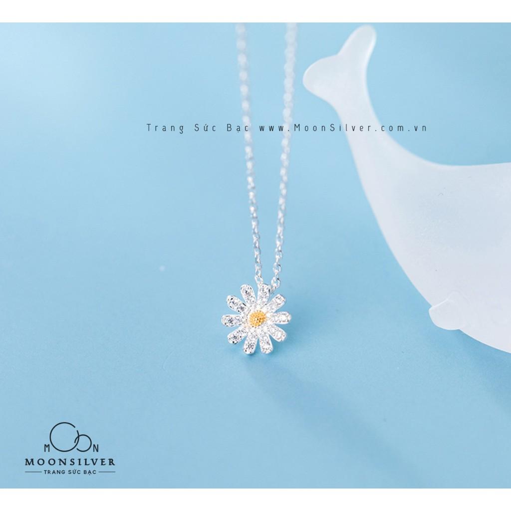 Dây chuyền bạc moonsilver, vòng cổ bạc nữ hình hoa cúc họa mi new mặt đính đá