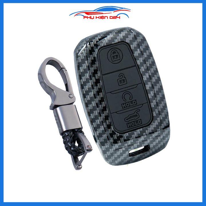 Ốp chìa khóa vân cacbon Sonet 2021-2023 bản 4 nút kèm móc khóa