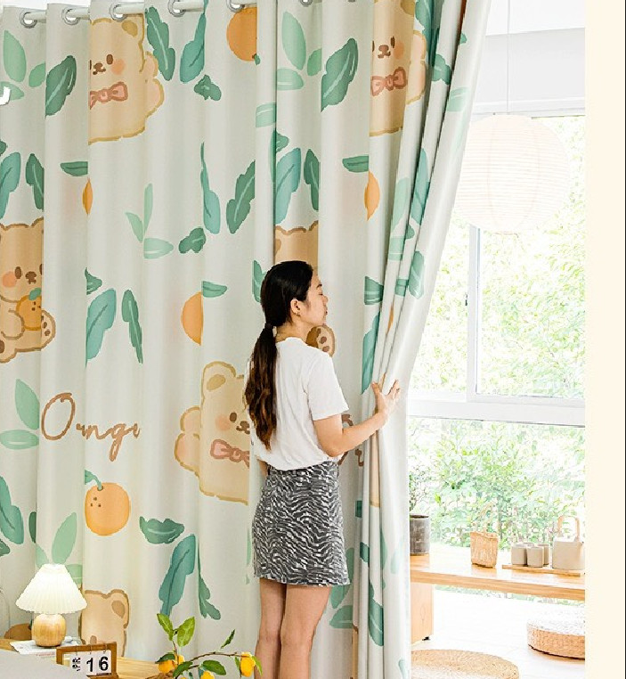 Rèm Vải Khoen Lỗ, Khoen Ri Đô, Rèm Dán GẤU CAM Vải Dày Khả Năng Chống Nắng Cao