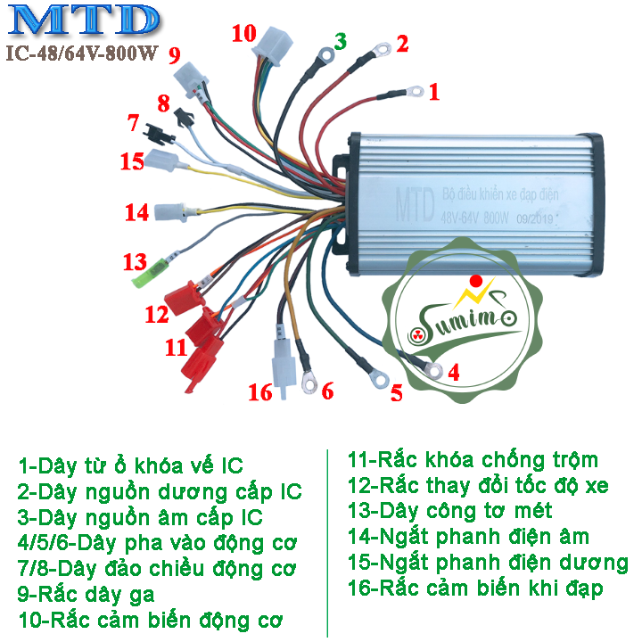 Bộ điều tốc xe điện MTD 48/64V-800W