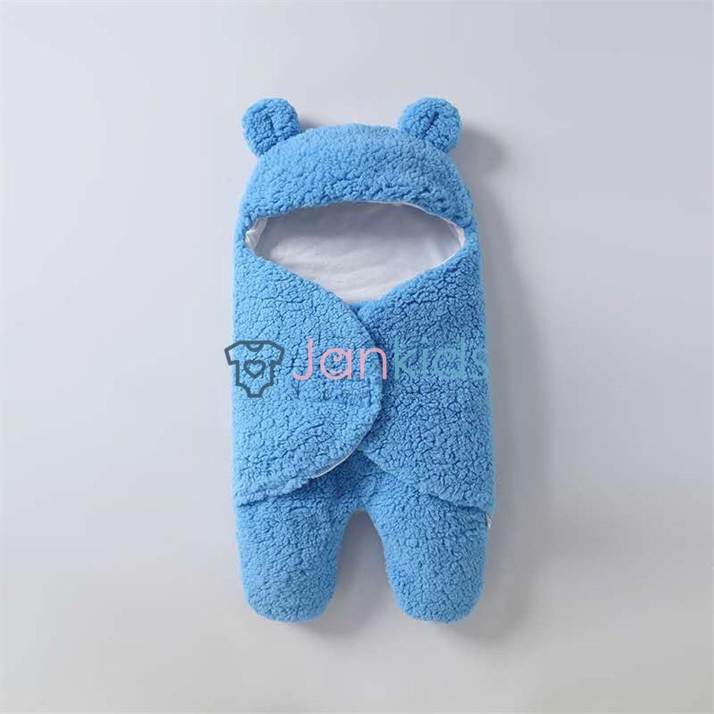 Chăn ủ sơ sinh lông cừu mềm có mũ che kín chân cho bé - hàng loại 1, dày êm ấm