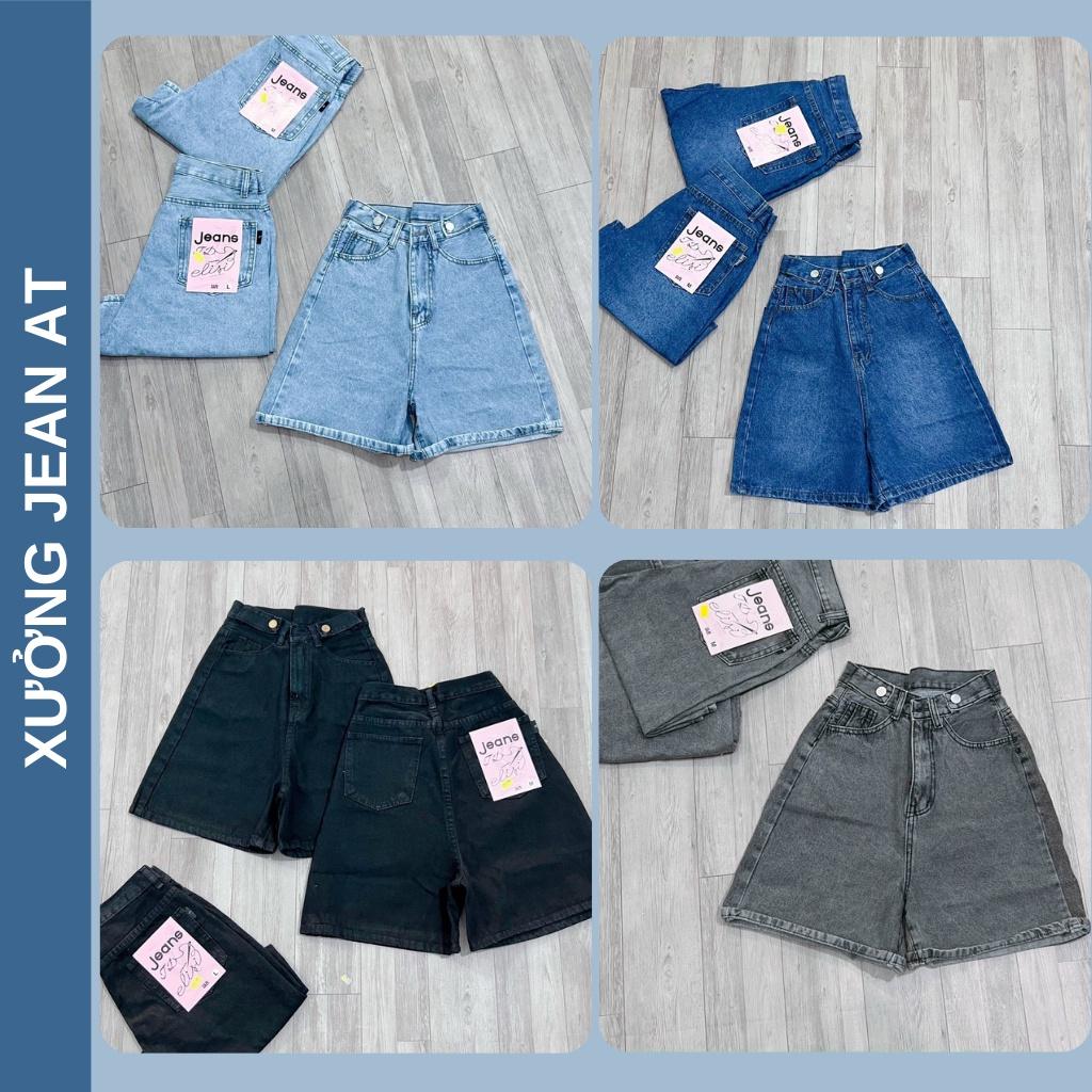 Quần Short Jean Ngố Nữ Ống Rộng 2 Back Lưng Cao Chất Bò Phong Cách Ulzzang Hàn Quốc 4 Màu - 441
