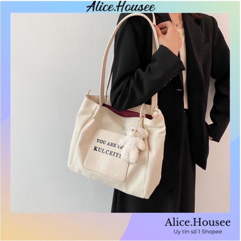 Túi tote túi đeo vai đi học vừa A4 chất liệu vải bố chắc chắn túi ví Alicehousee