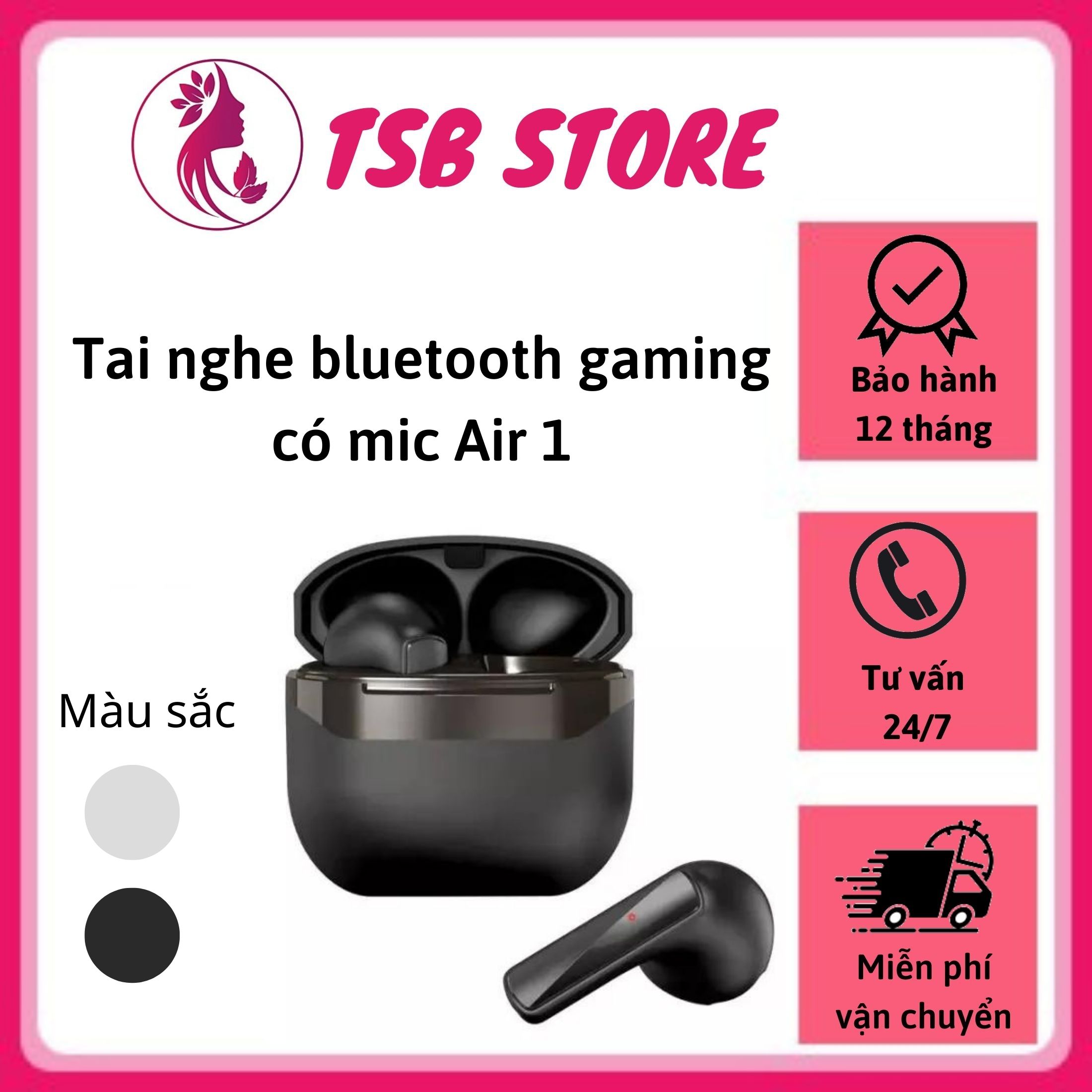 Tai nghe bluetooth gaming có mic thế hệ mới Air-1 Tai nghe nhét tai chống ồn, chơi game độ trễ thấp- Tai nghe bluetooth không dây cảm ứng vân tay, có mic nghe gọi- Tai nghe gaming không dây kiểu dáng thể thao, pin cực khỏe