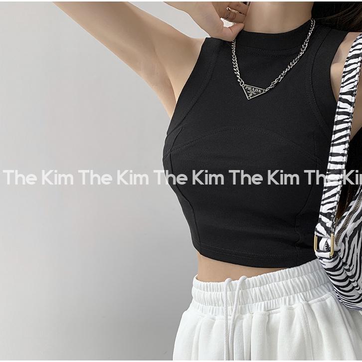 Áo ba lỗ cổ cao croptop , thun trơn sát nách viền bo nách cổ ôm body The Kim A123